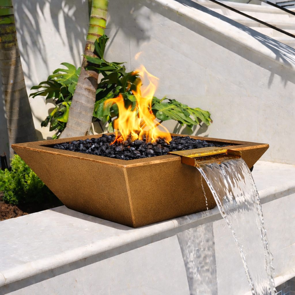 The Outdoor Plus - Maya GFRC Fire & Water Bowl - Metallic Bronze