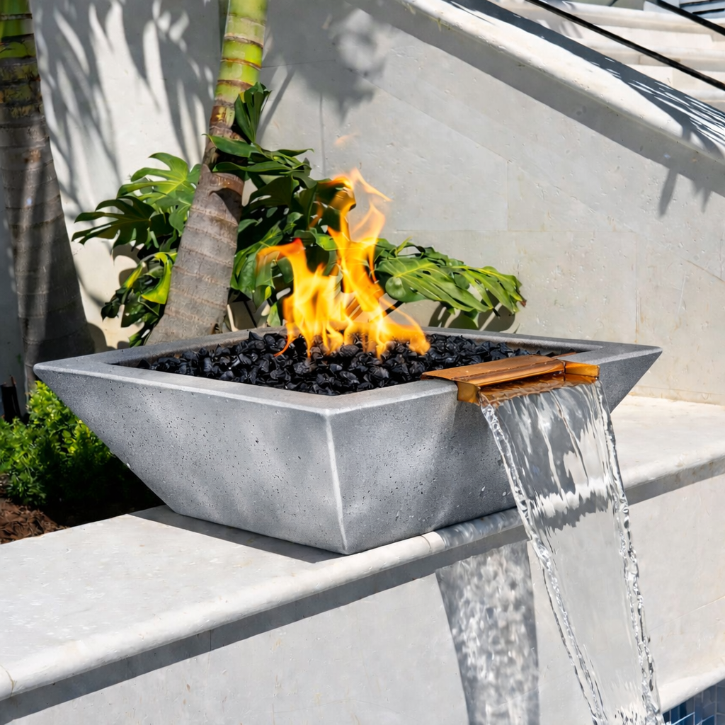 The Outdoor Plus - Maya GFRC Fire & Water Bowl - Metallic Silver