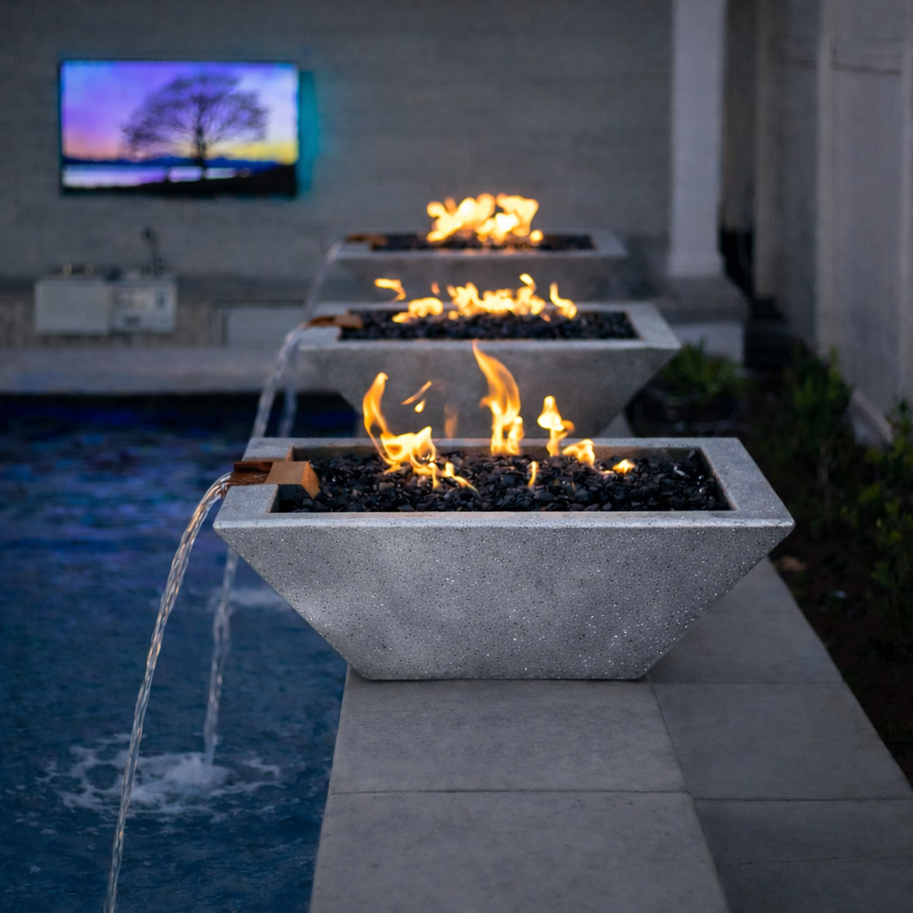 The Outdoor Plus - Maya GFRC Fire & Water Bowl - Metallic Silver