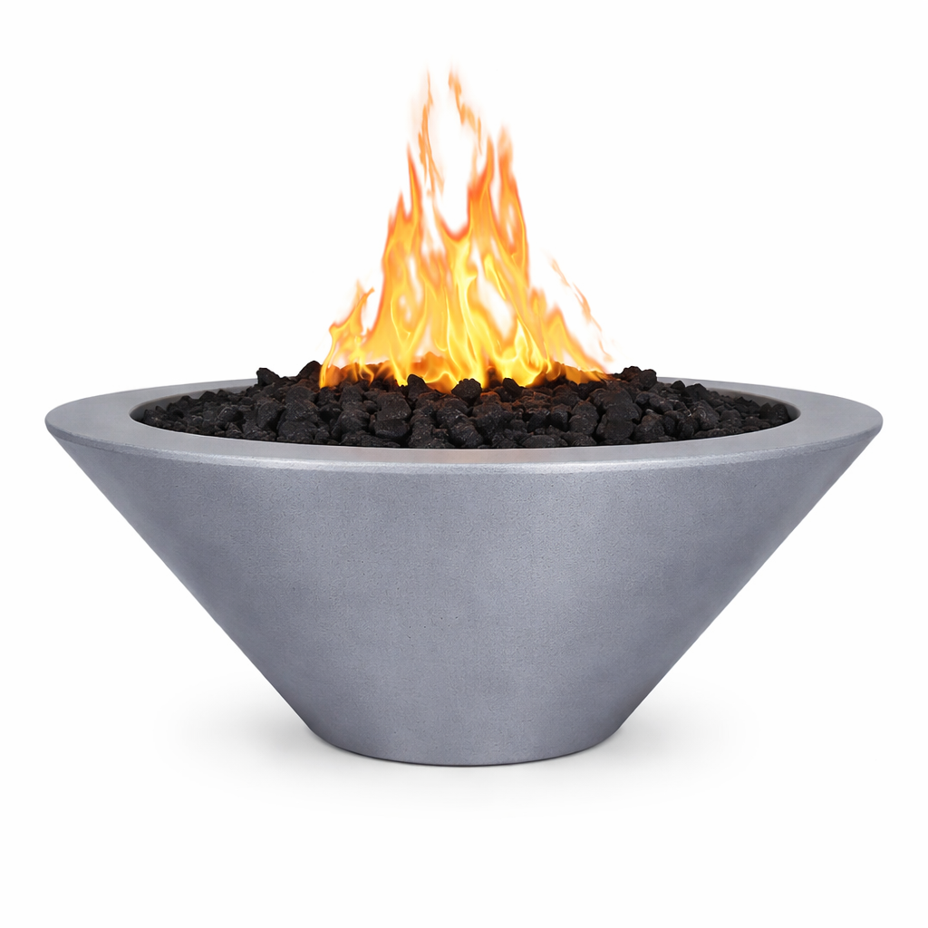 The Outdoor Plus Round Cazo GFRC Concrete Fire Bowl - Metallic Silver