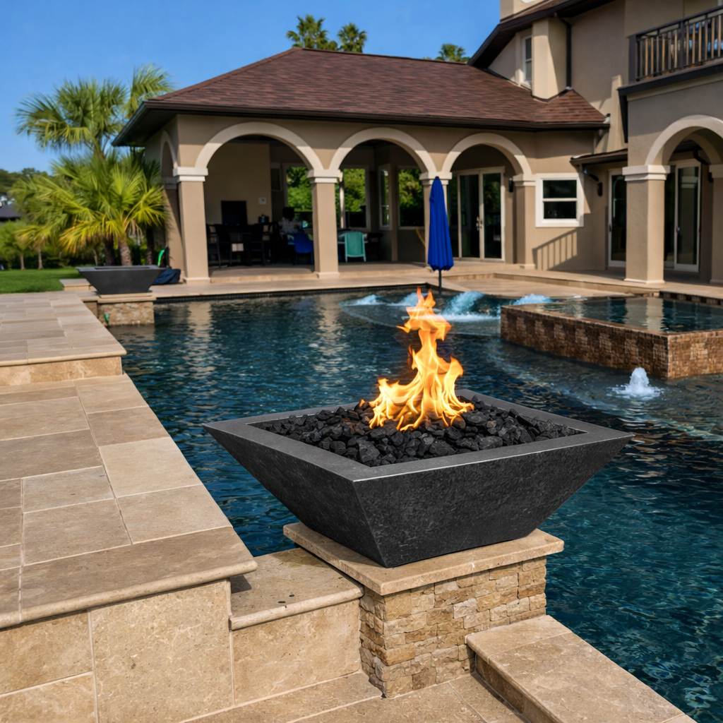The Outdoor Plus Maya GFRC Concrete Square Fire Bowl - Metallic Slate