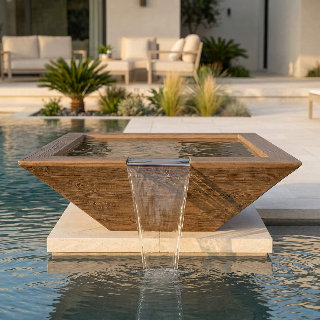 Oak Maya Wood Grain Water Bowl in a poolside lifestyle setting