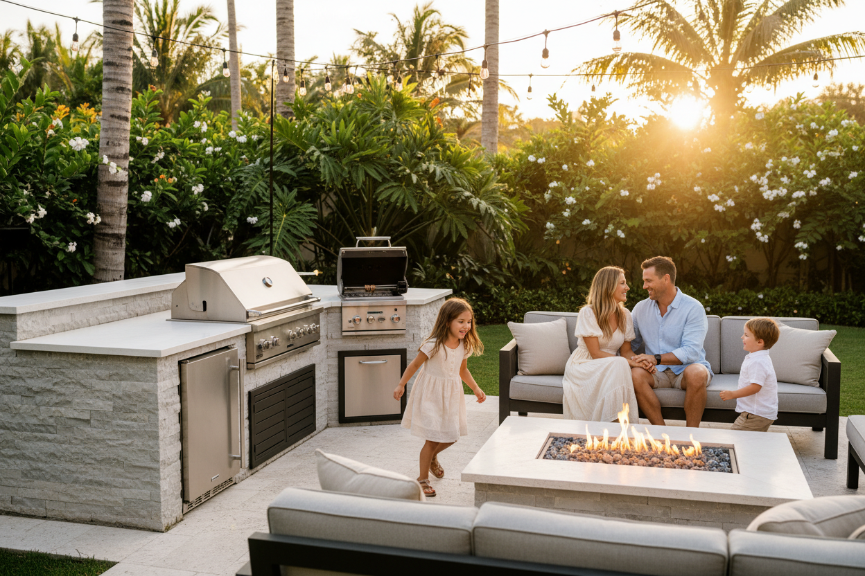 Our Promise — Family with L-Shaped Outdoor Kitchen