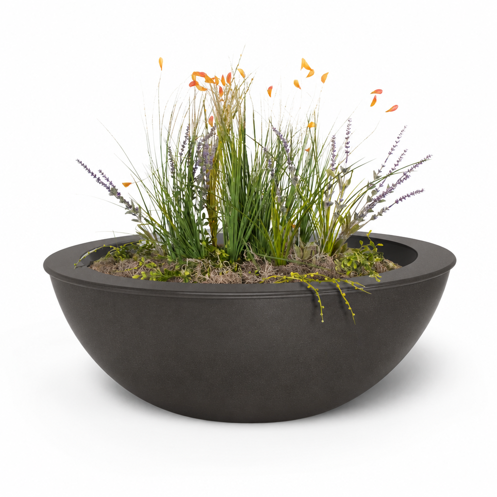 Powder-coated Sedona planter bowl in Empire Bronze
