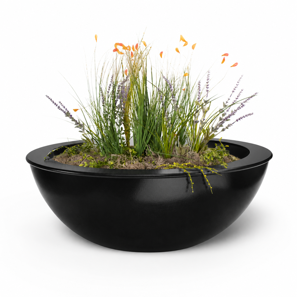 Powder-coated Sedona planter bowl in Gloss Black