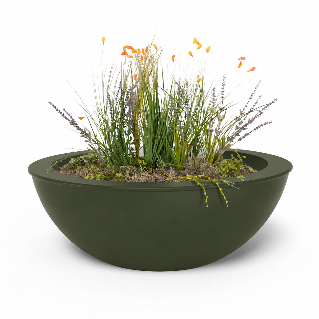 Powder-coated Sedona planter bowl in Olive Green