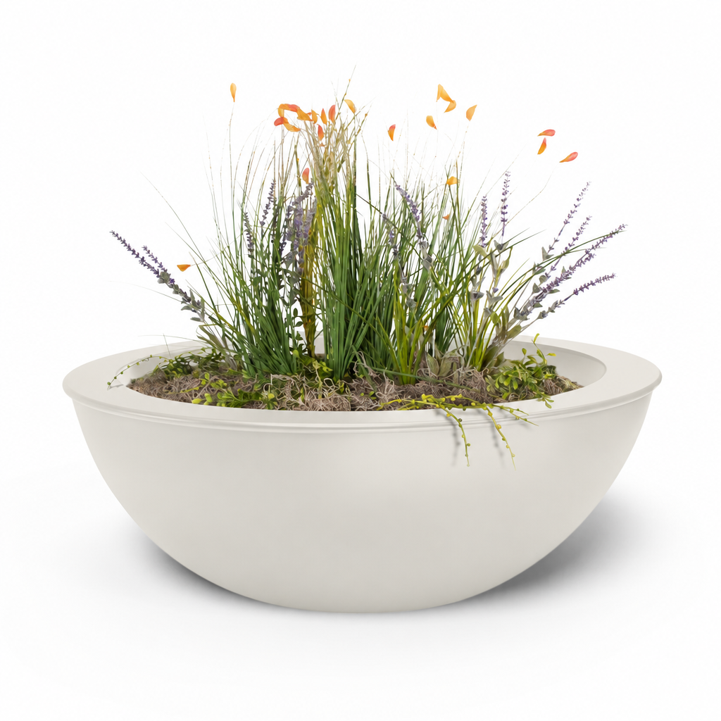 Powder-coated Sedona planter bowl in Soft White