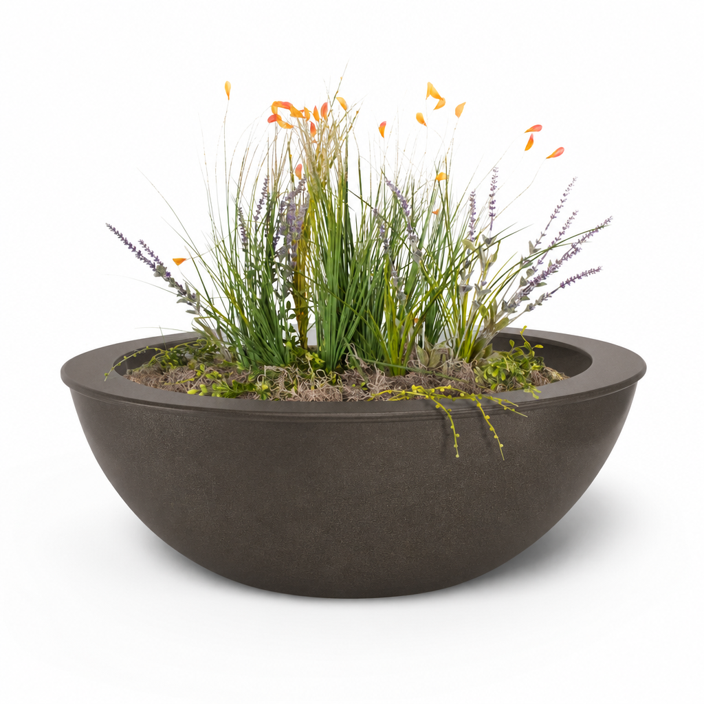 Powder-coated Sedona planter bowl in Trophy Bronze