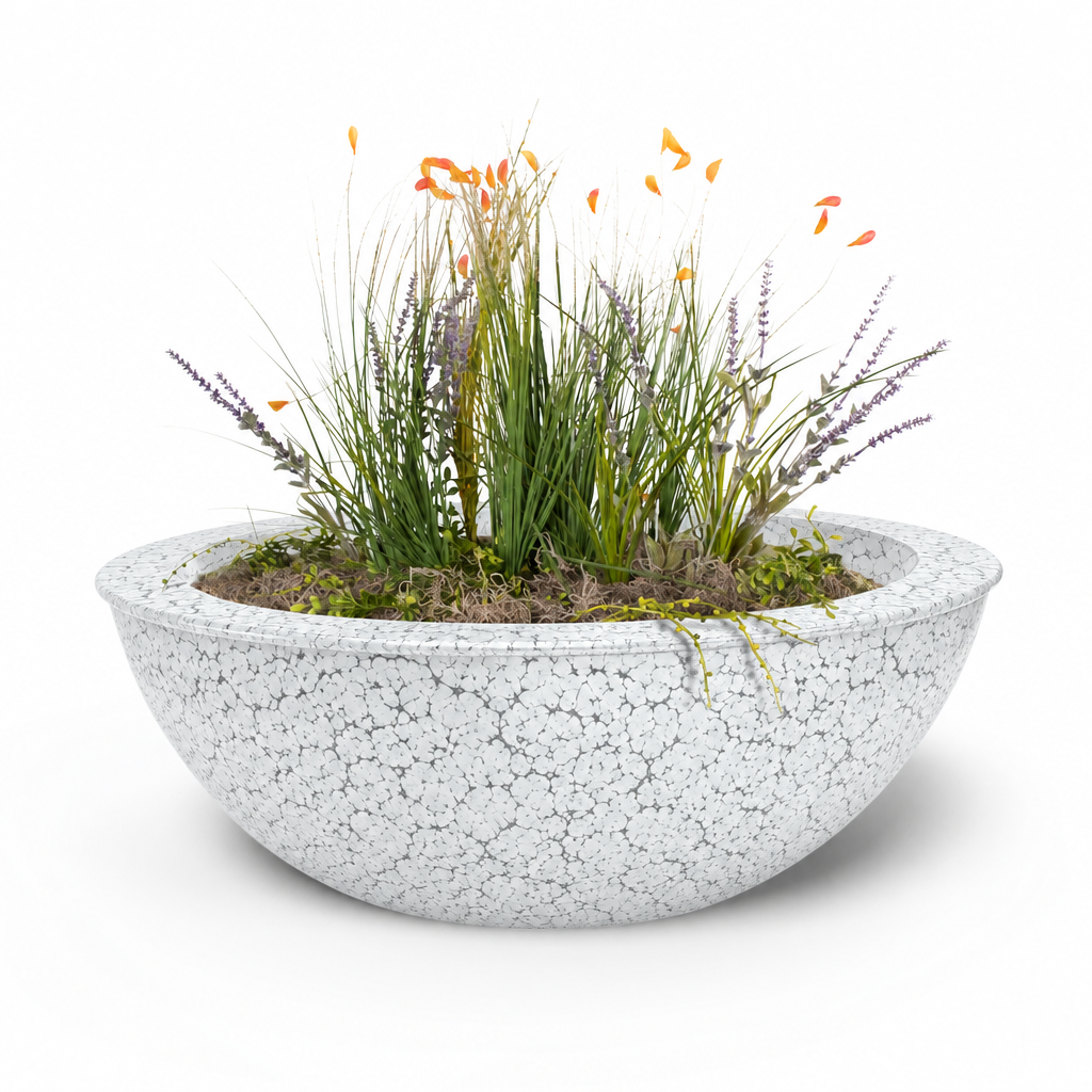 Powder-coated Sedona planter bowl in White Vein