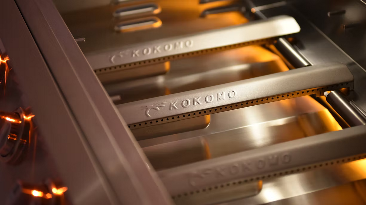 Close-up of Kokomo cooktop burners with a blurred background