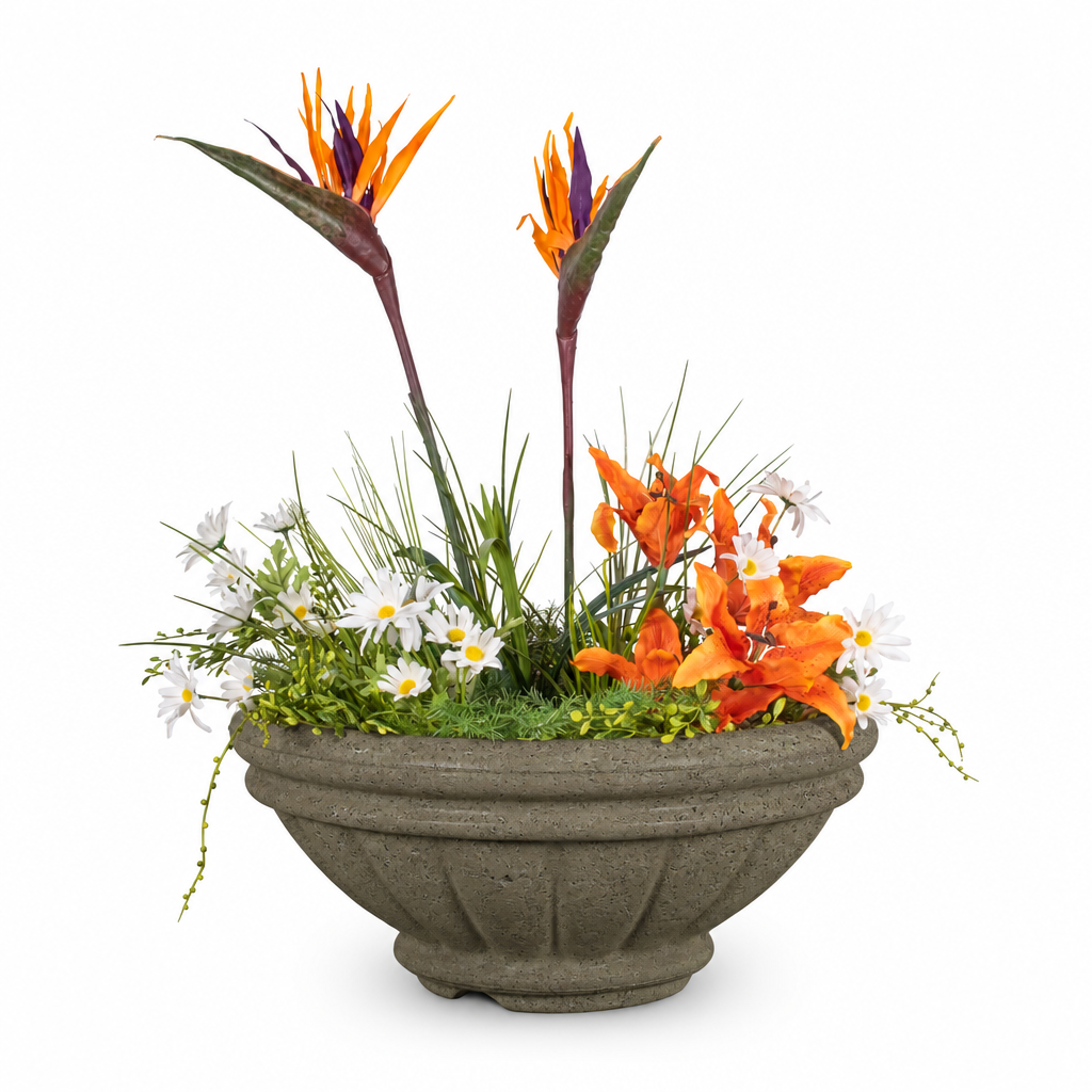 Roma planter in Rustic Moss Stone on a clean white background
