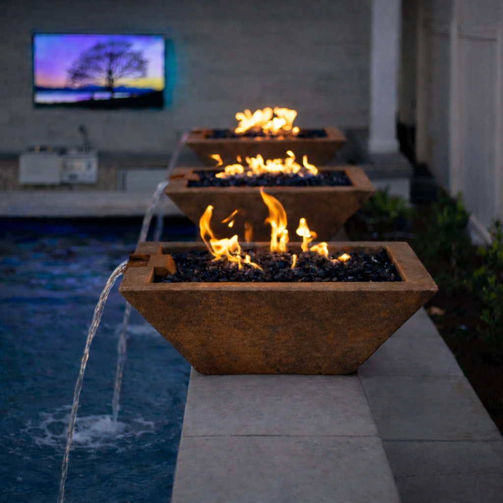 The Outdoor Plus - Maya GFRC Fire & Water Bowl - Rustic Coffee