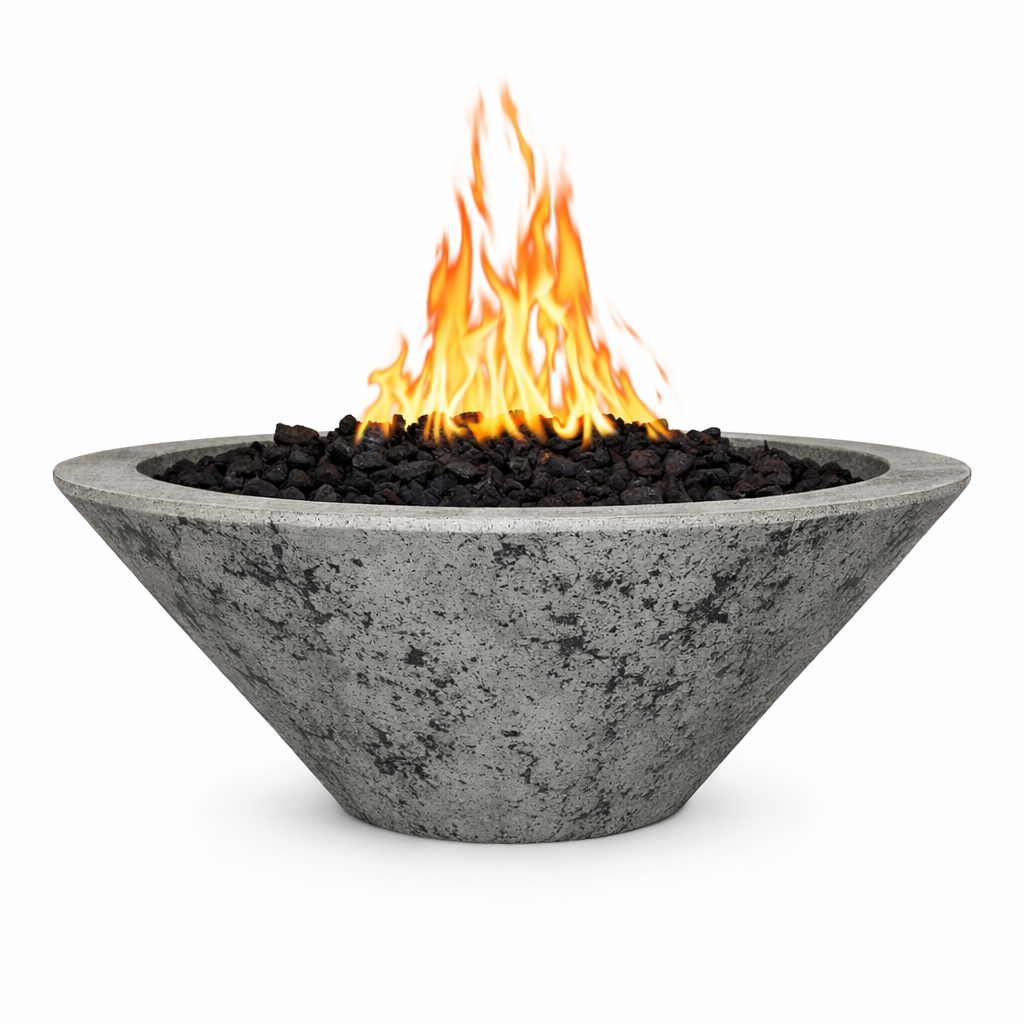 The Outdoor Plus Round Cazo GFRC Concrete Fire Bowl - Rustic Gray