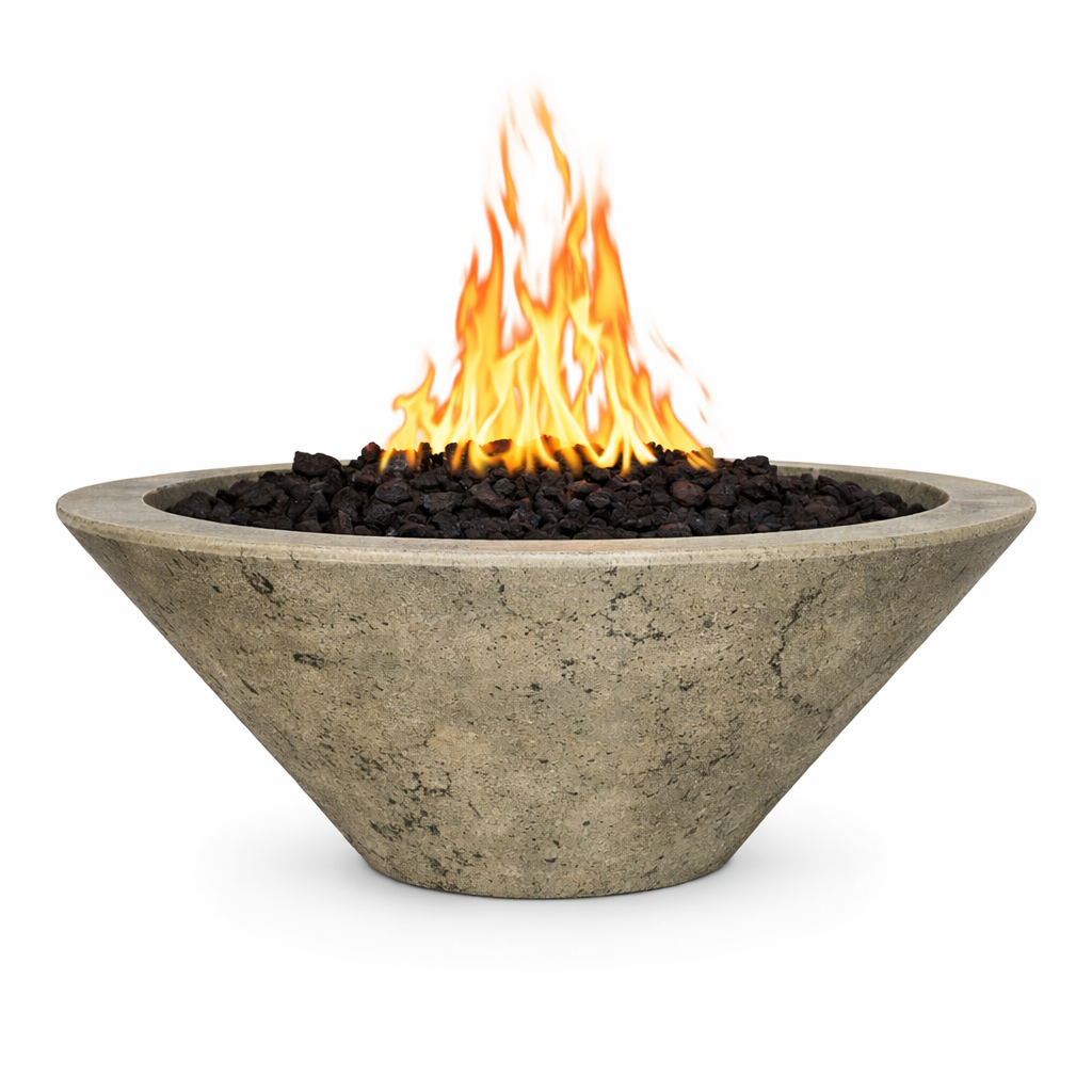 The Outdoor Plus Round Cazo GFRC Concrete Fire Bowl - Rustic Moss Stone