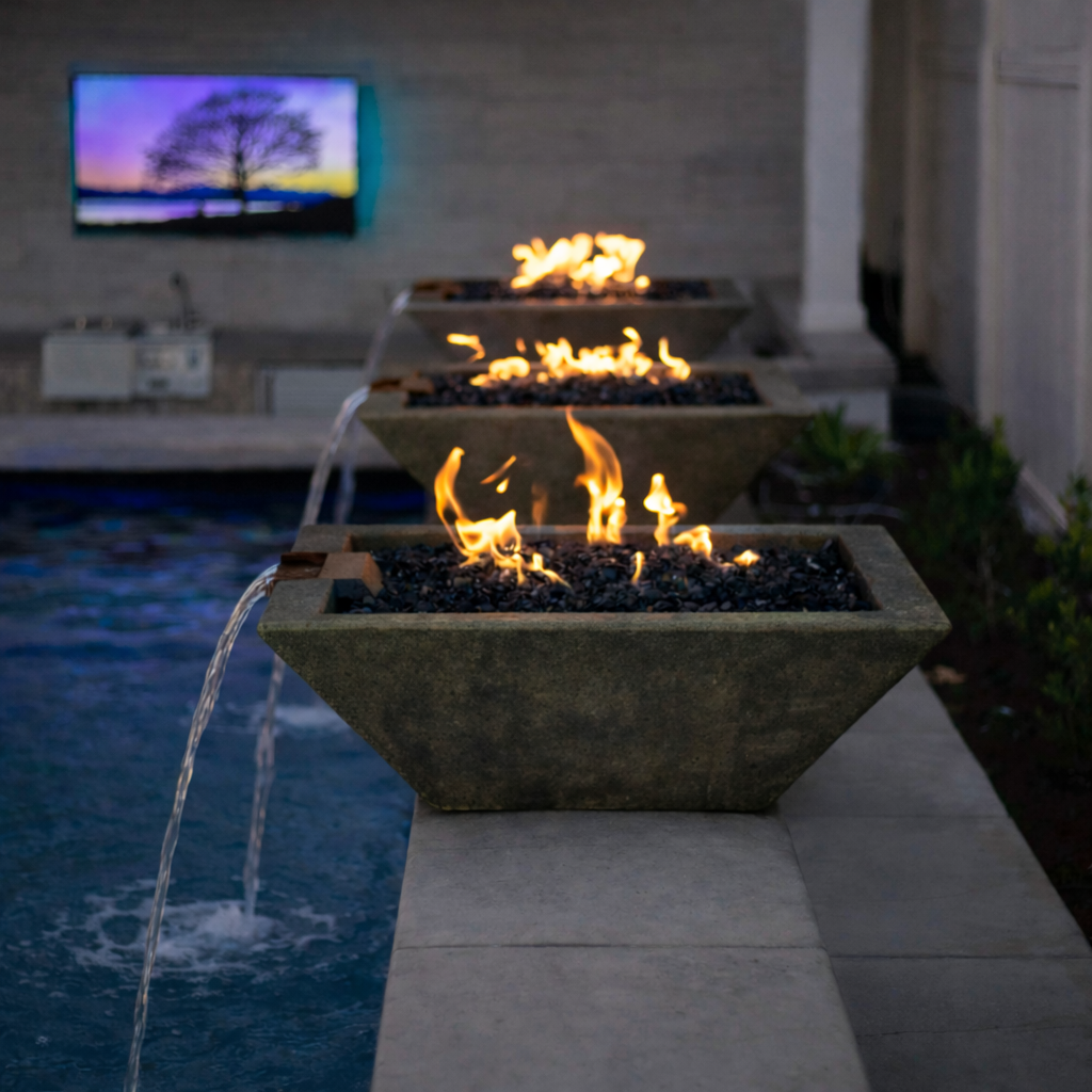 The Outdoor Plus - Maya GFRC Fire & Water Bowl - Rustic Moss Stone