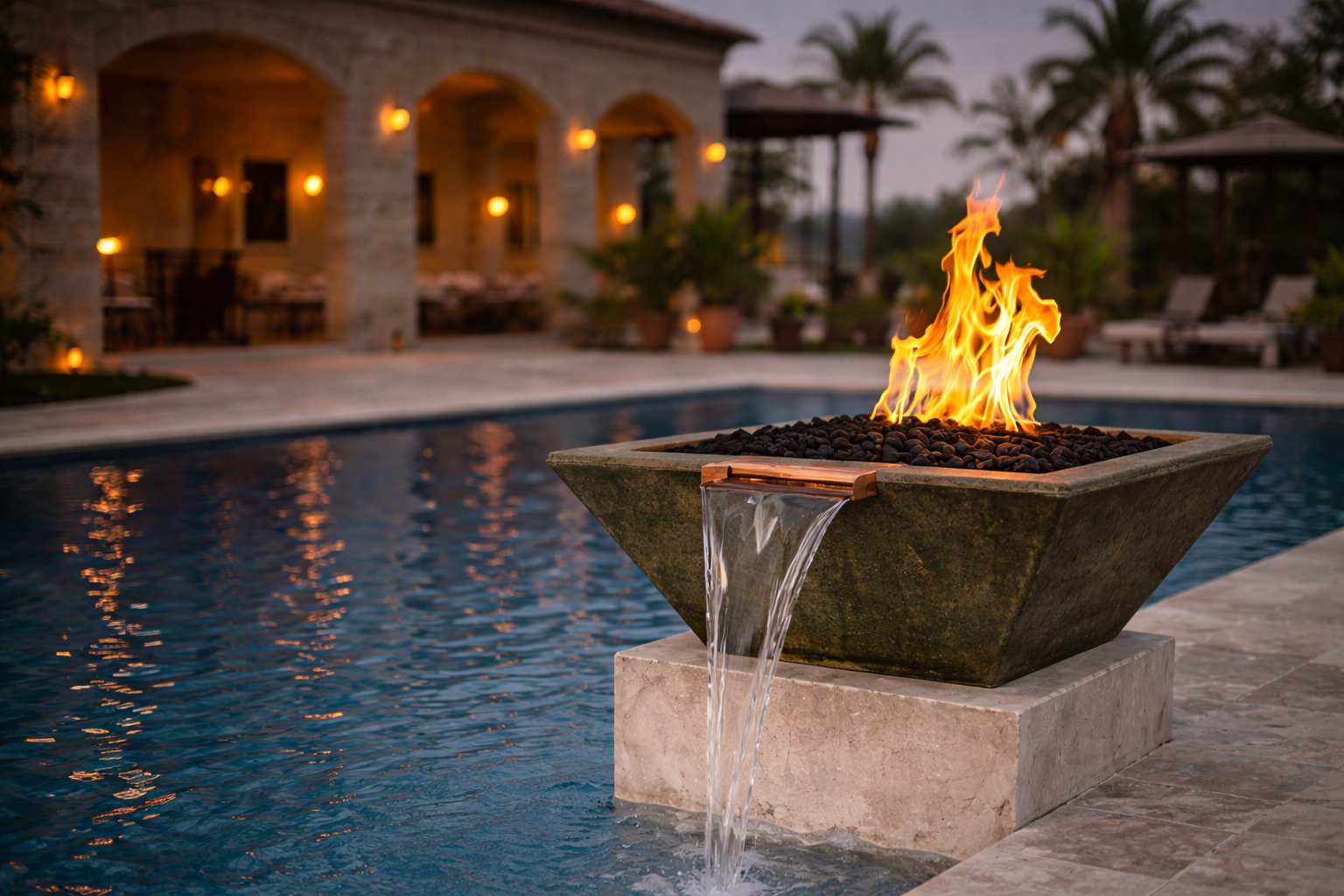 The Outdoor Plus - Maya GFRC Fire & Water Bowl - Rustic Moss Stone