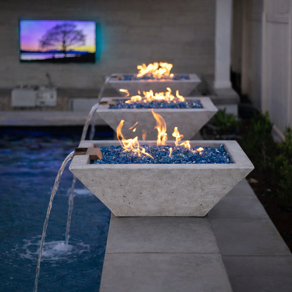 The Outdoor Plus - Maya GFRC Fire & Water Bowl - Rustic White