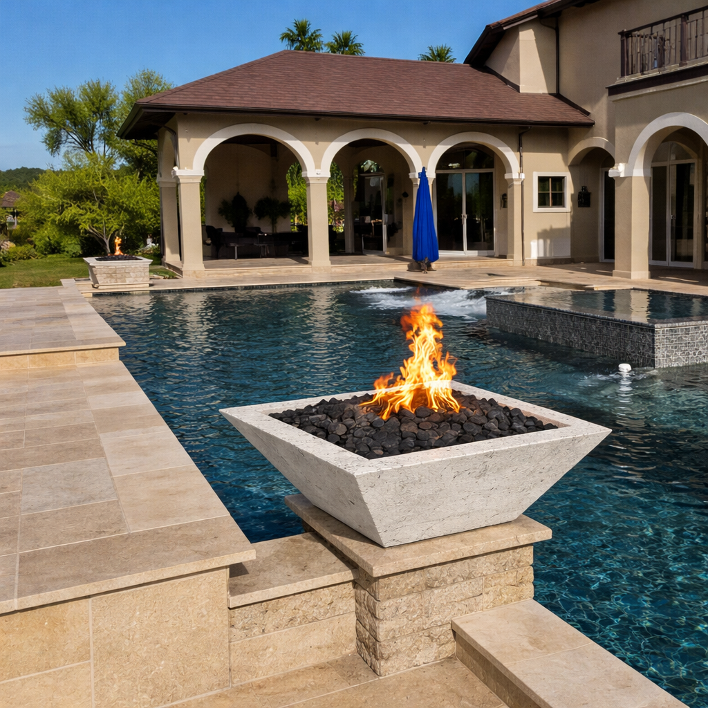 The Outdoor Plus Maya GFRC Concrete Square Fire Bowl - Rustic White