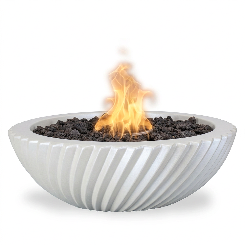 Sedona 2.0 GFRC fire bowl in Metallic Pearl
