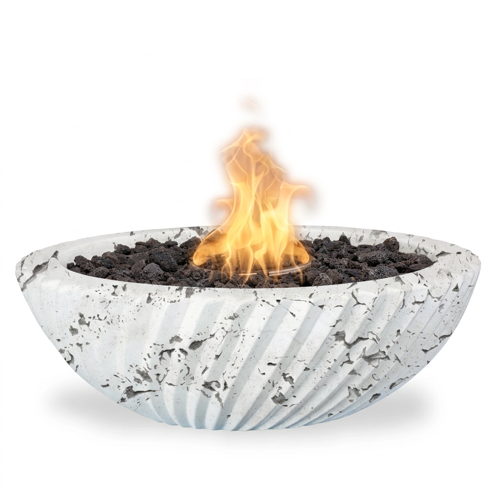 Sedona 2.0 GFRC fire bowl in Rustic White
