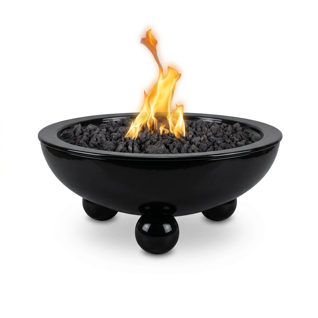 Sedona Fire Bowl with Round Legs in Gloss Black