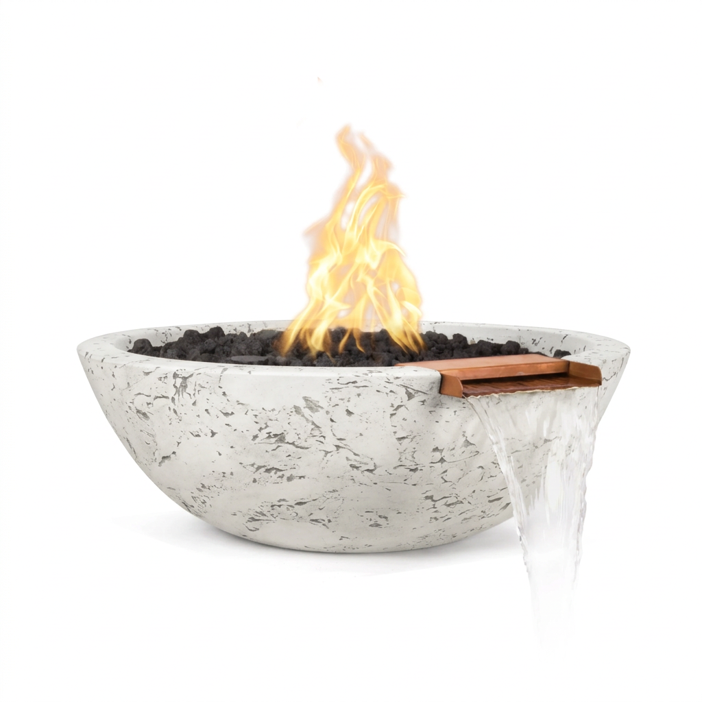 Sedona GFRC Fire & Water Bowl in Rustic White