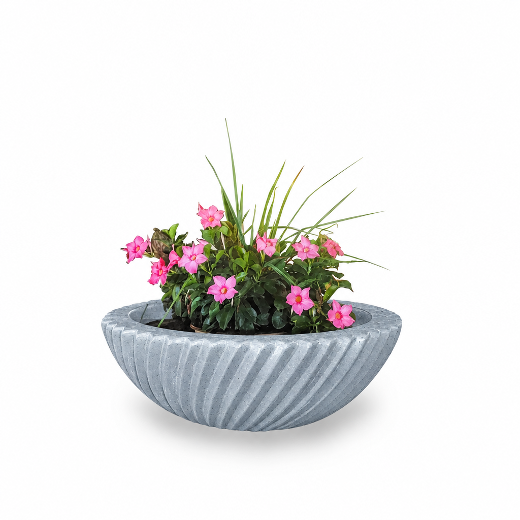 Sedona planter bowl recolored using the new Metallic Silver GFRC swatch