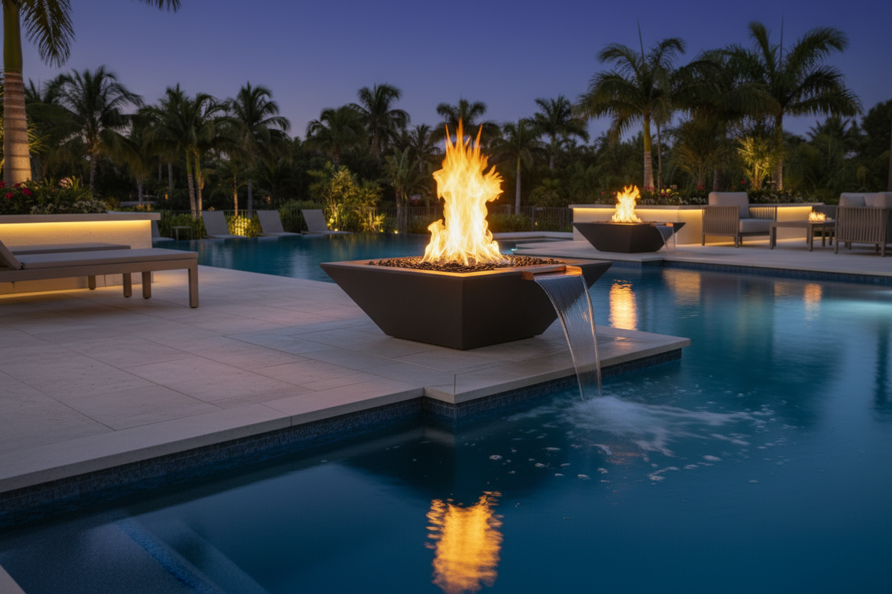Maya GFRC Fire & Water Bowl - Scupper into Pool