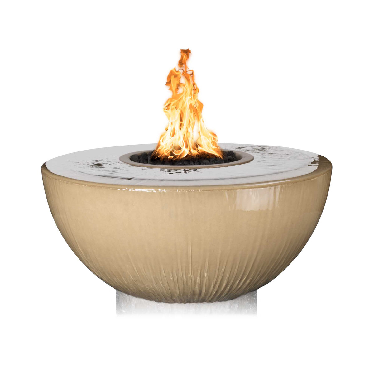 The Outdoor Plus 38″ Sedona GFRC Fire & Water Bowl – 360° Spill