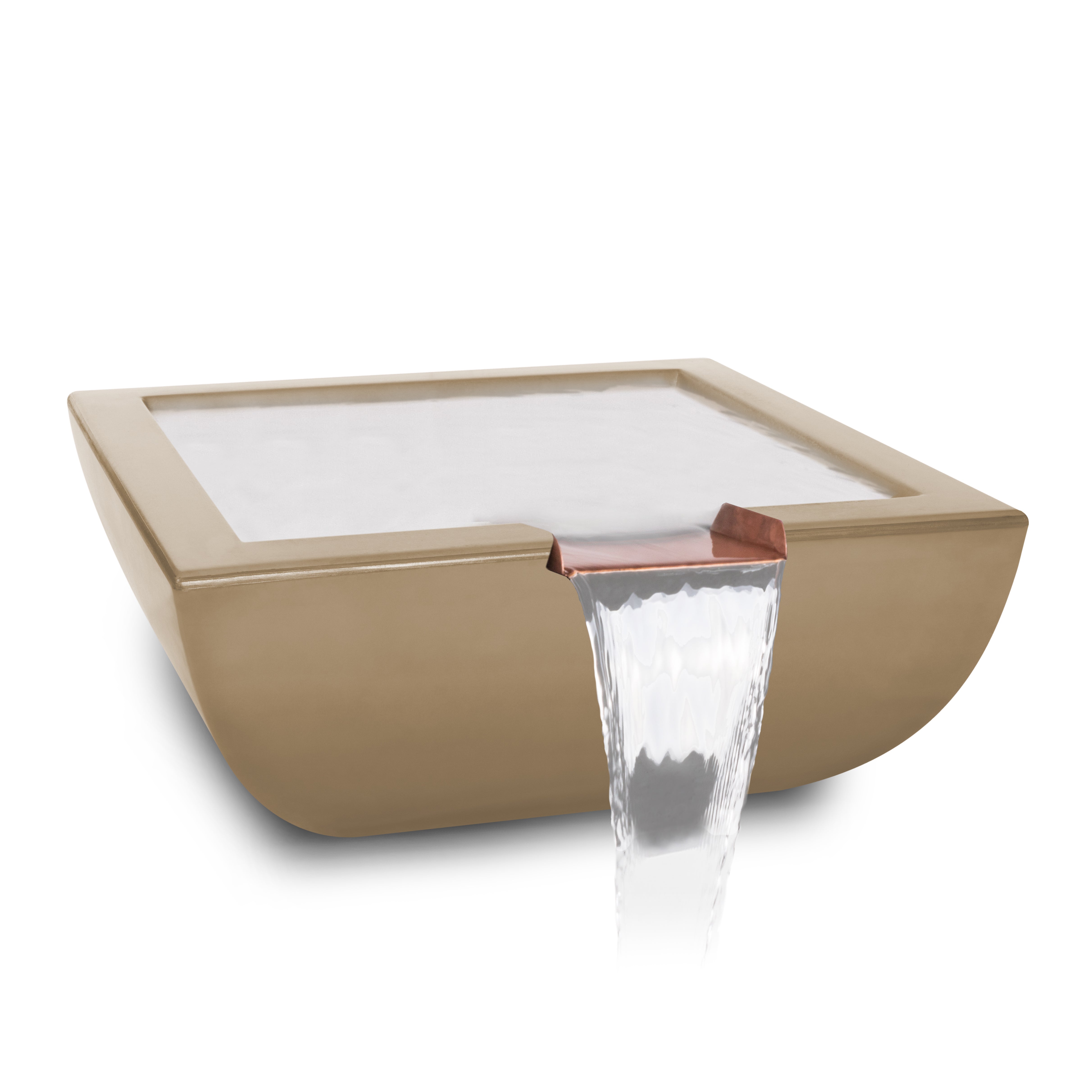 Beige water feature with glass top on a white background