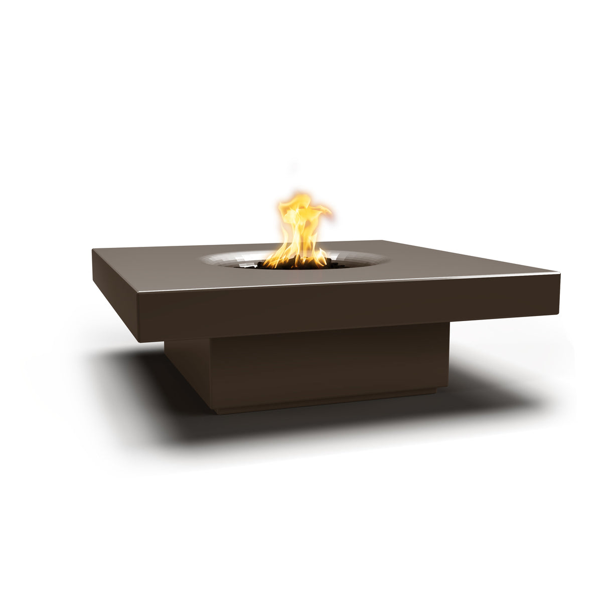 Modern fire pit table with flames on a white background
