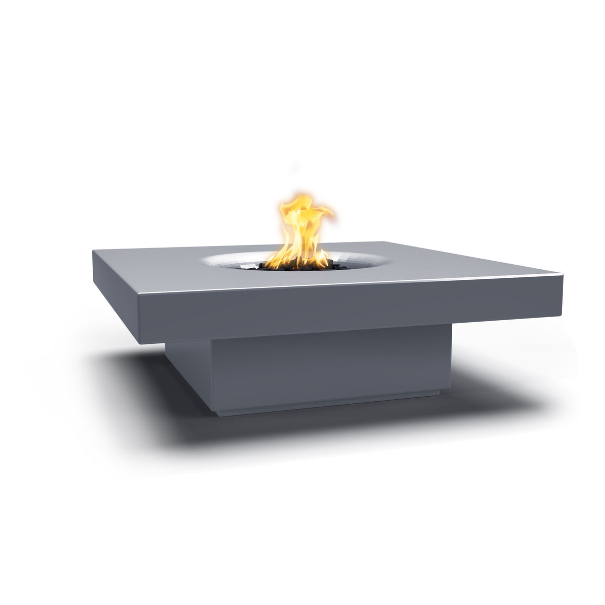 Modern fire pit table with flames on a white background