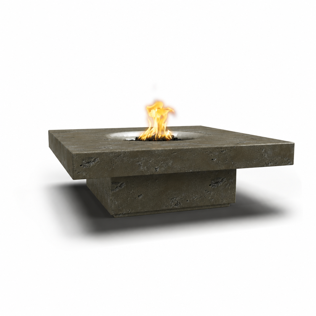 Balboa Fire Table in Rustic Moss Stone GFRC finish