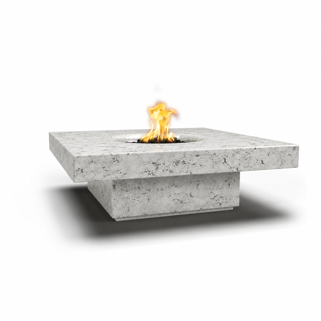Balboa Fire Table in Rustic White GFRC finish