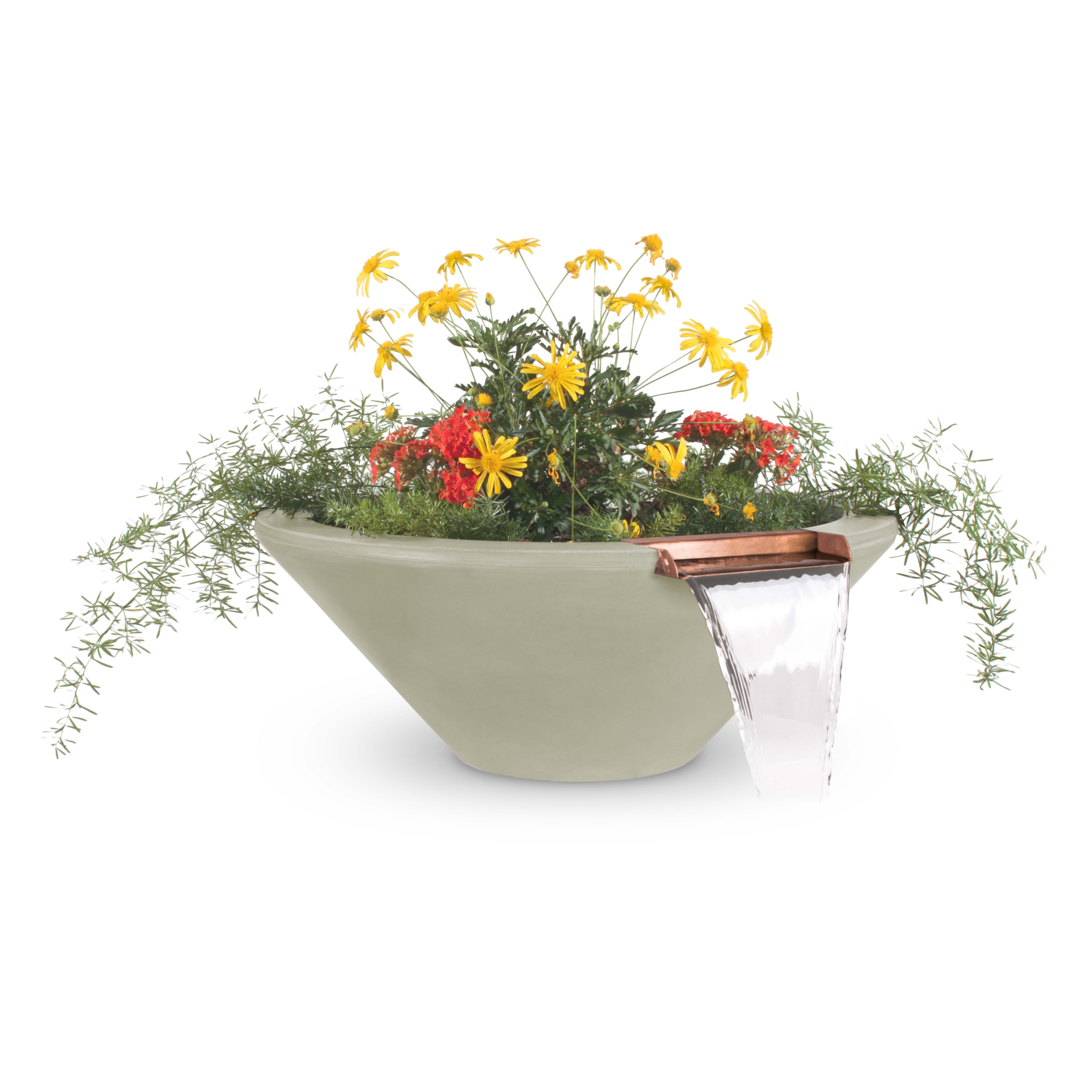 Modern planter with flowers on a white background