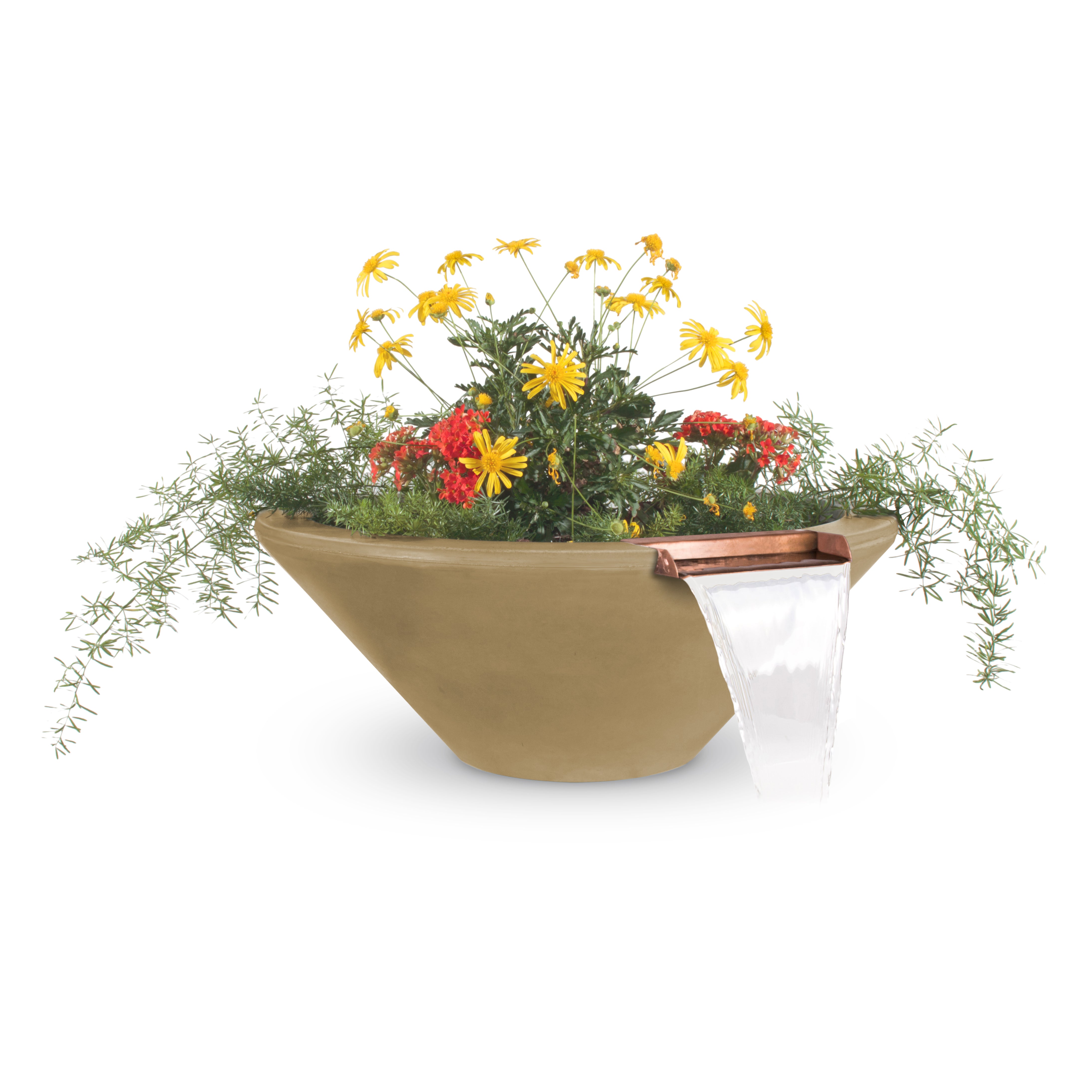 Brown planter with flowers on a white background