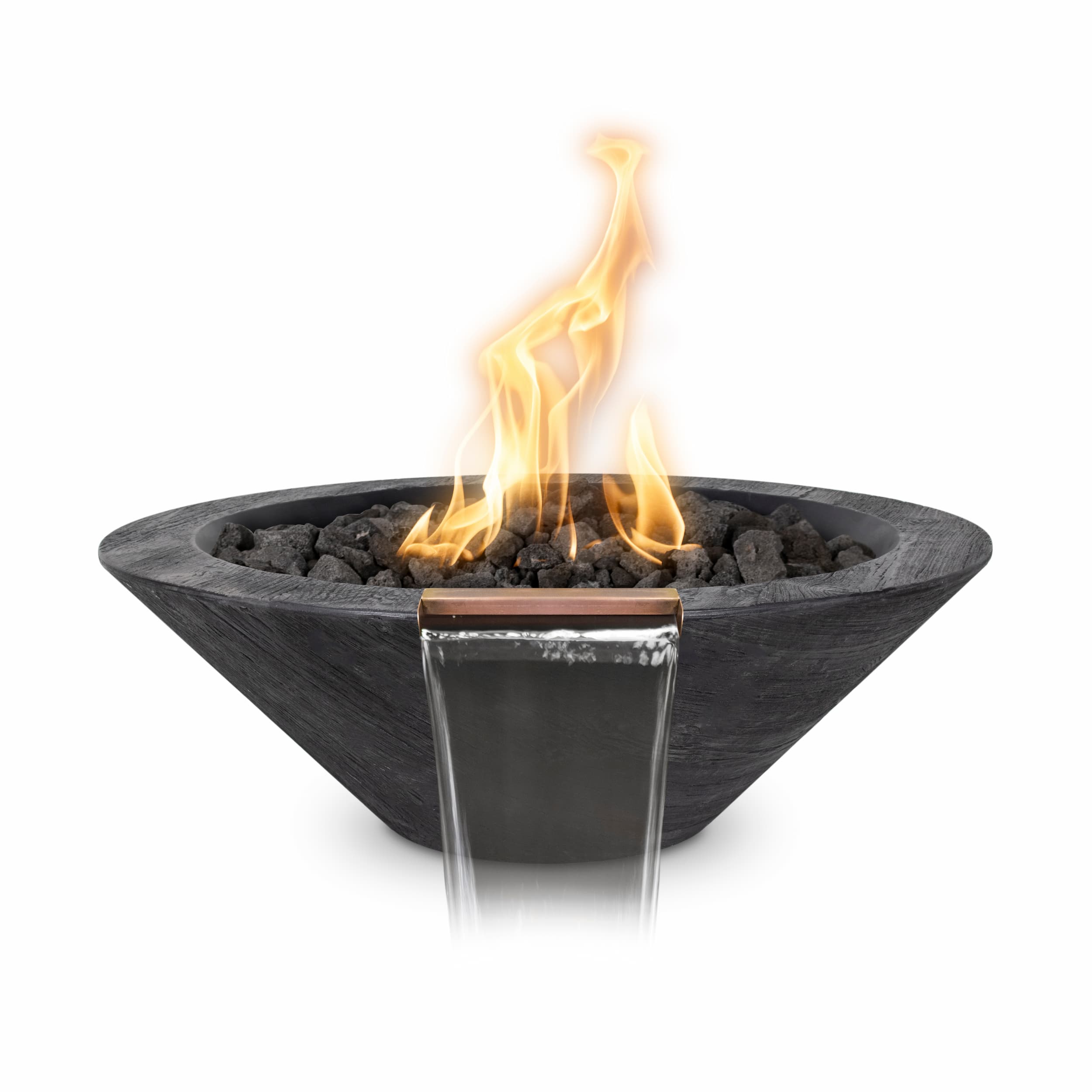 Modern fire pit with flames on a white background