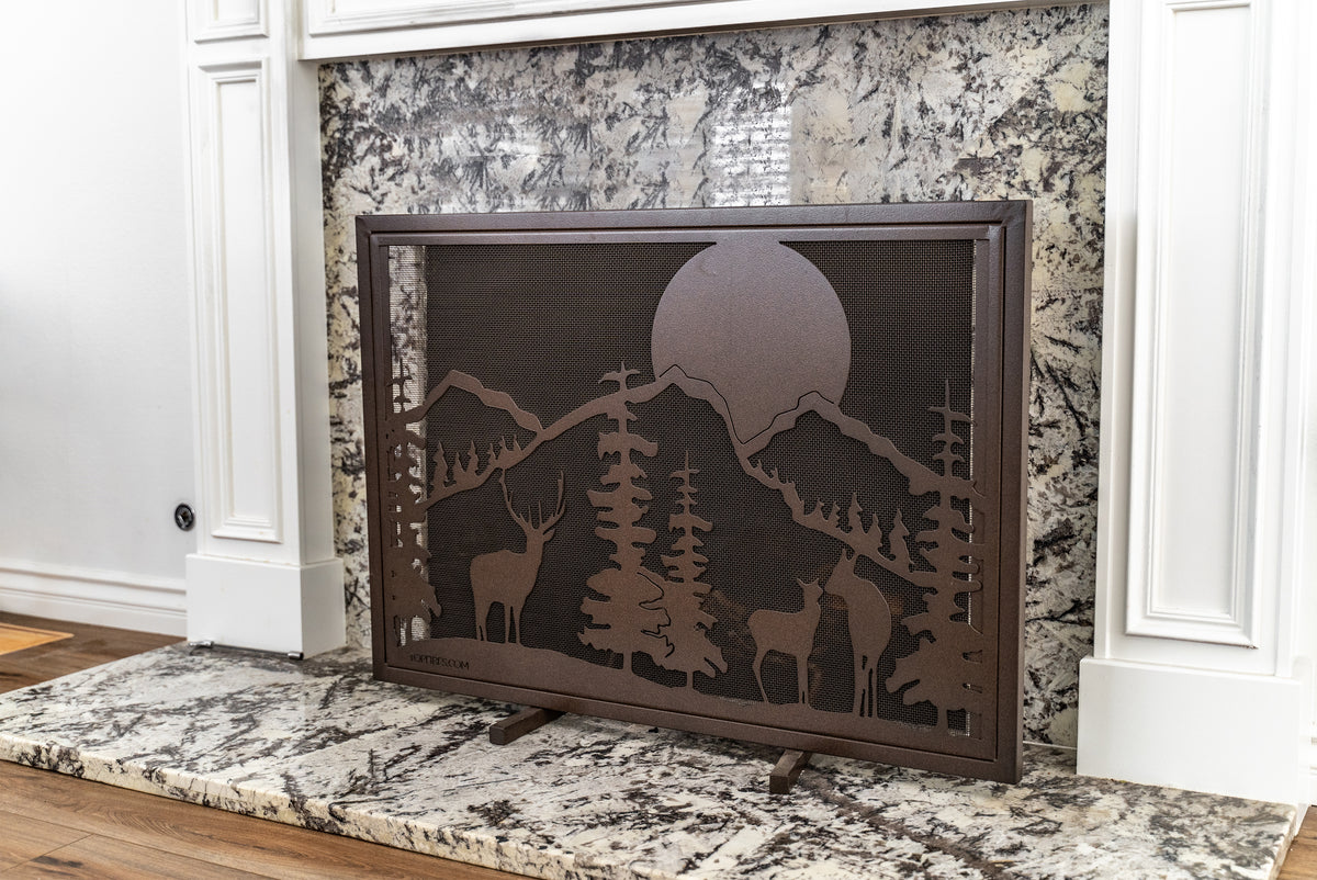 The Outdoor Plus Deer Country Fireplace Screen – 40″ × 30″