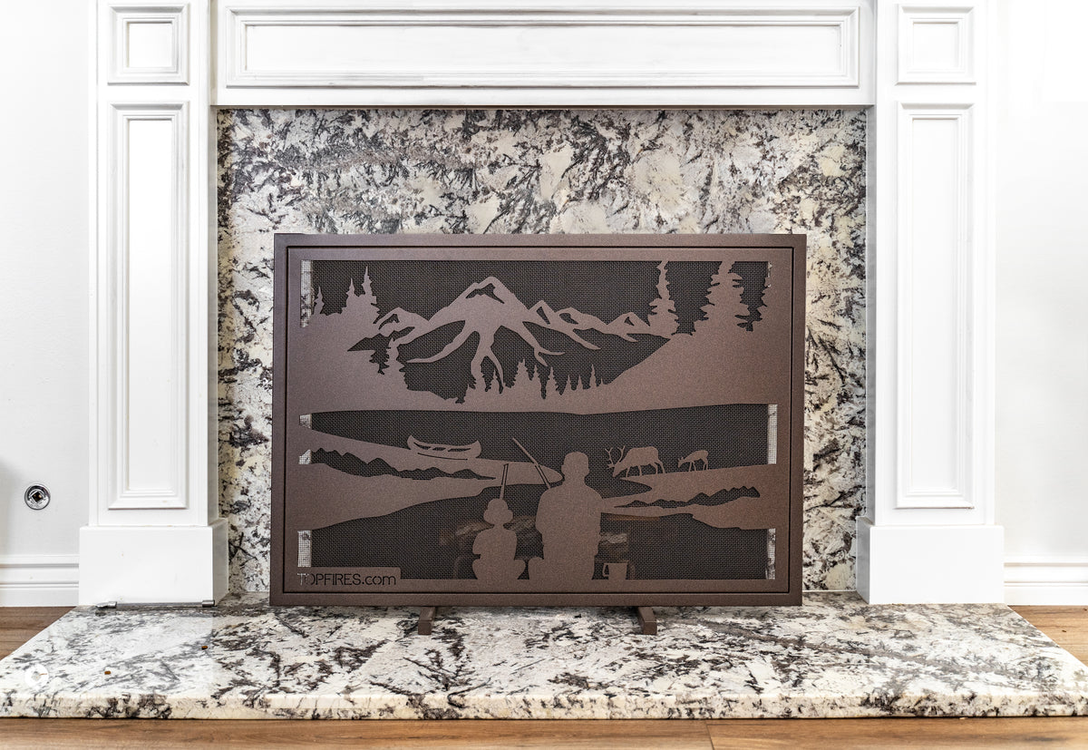 Gone Fishin’ 40″ × 30″ Powder-Coated Steel Fireplace Screen by The Outdoor Plus