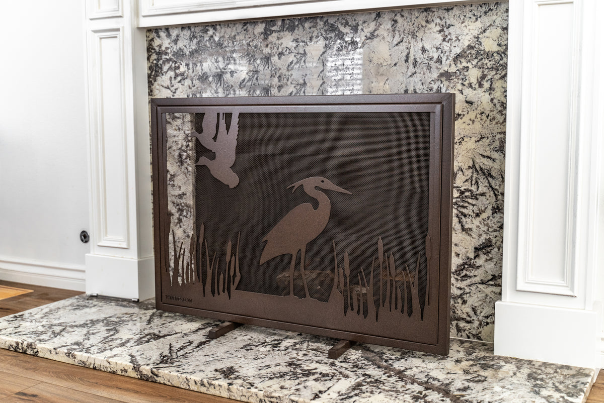 Wetlands 40″ × 30″ Powder-Coated Steel Fireplace Screen by The Outdoor Plus