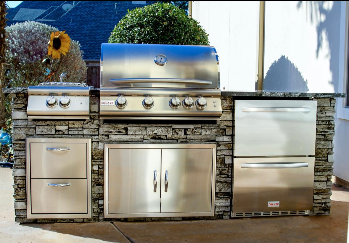 Tru Innovative Outdoor 8 Ft Pro LTE Island for Fridge, Power Burner & Extra Storage