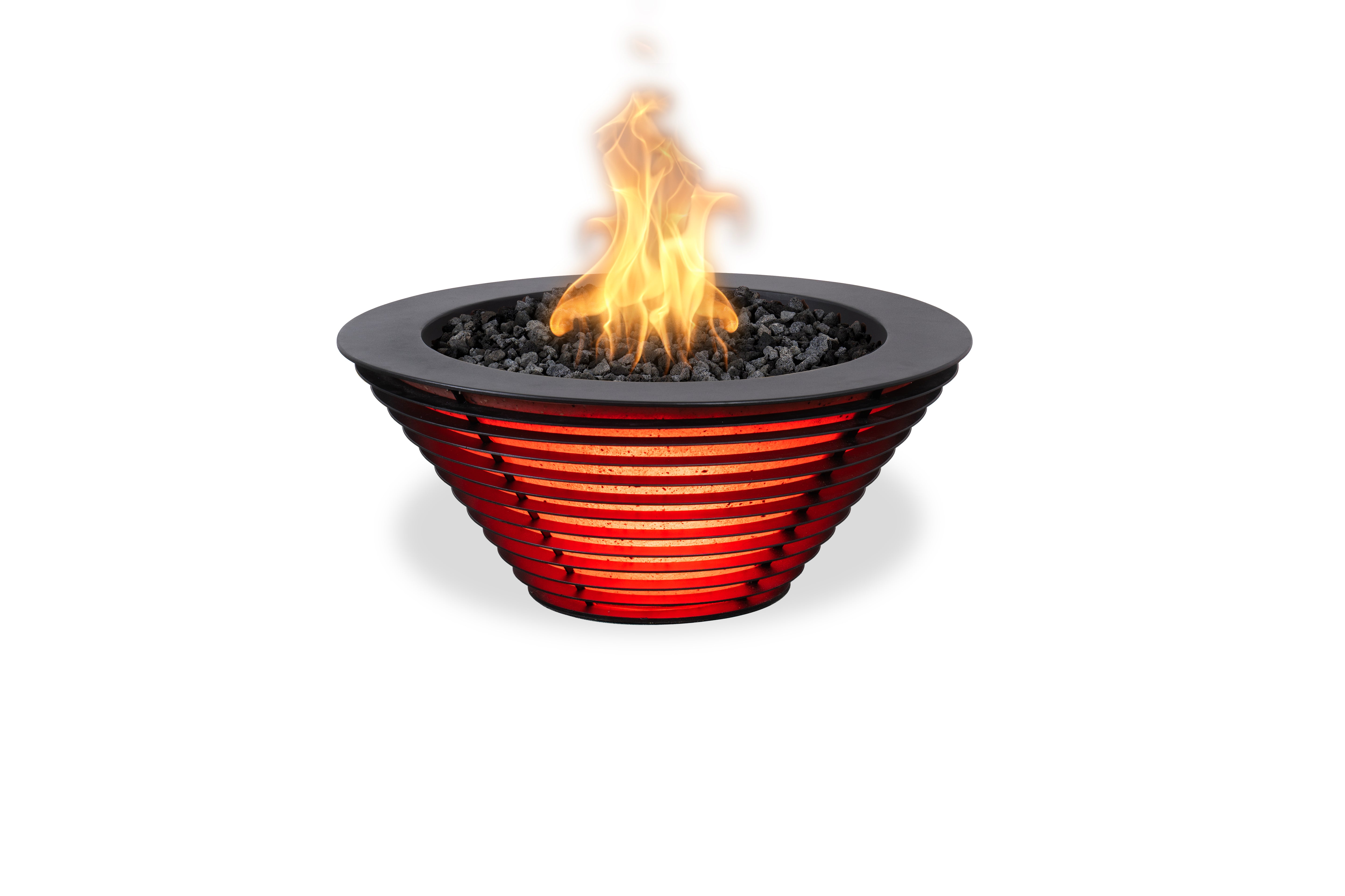 Fire pit with flames on a white background