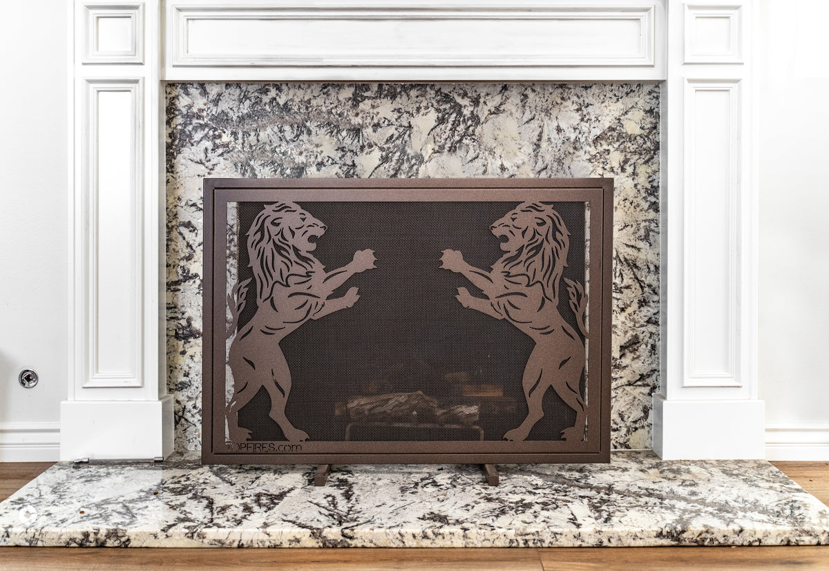 The Outdoor Plus Twin Lions Fireplace Screen – 40″ × 30″