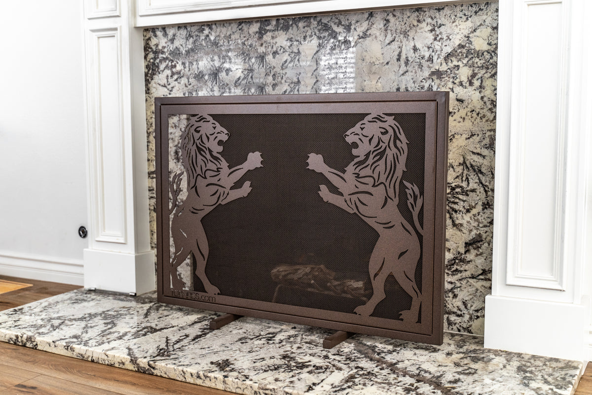 The Outdoor Plus Twin Lions Fireplace Screen – 40″ × 30″