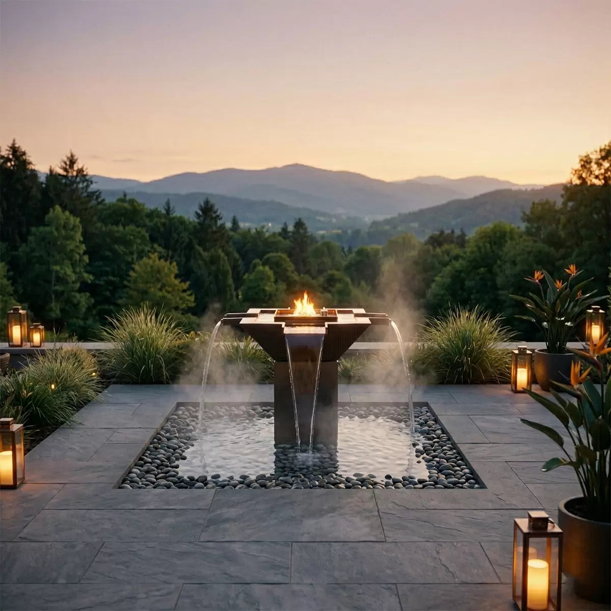 The Outdoor Plus – 60″ Square Olympian with Maya – 4 Way Spill Fire & Water Fountain