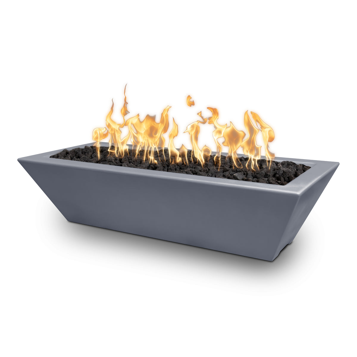 Modern fire pit with flames on a white background
