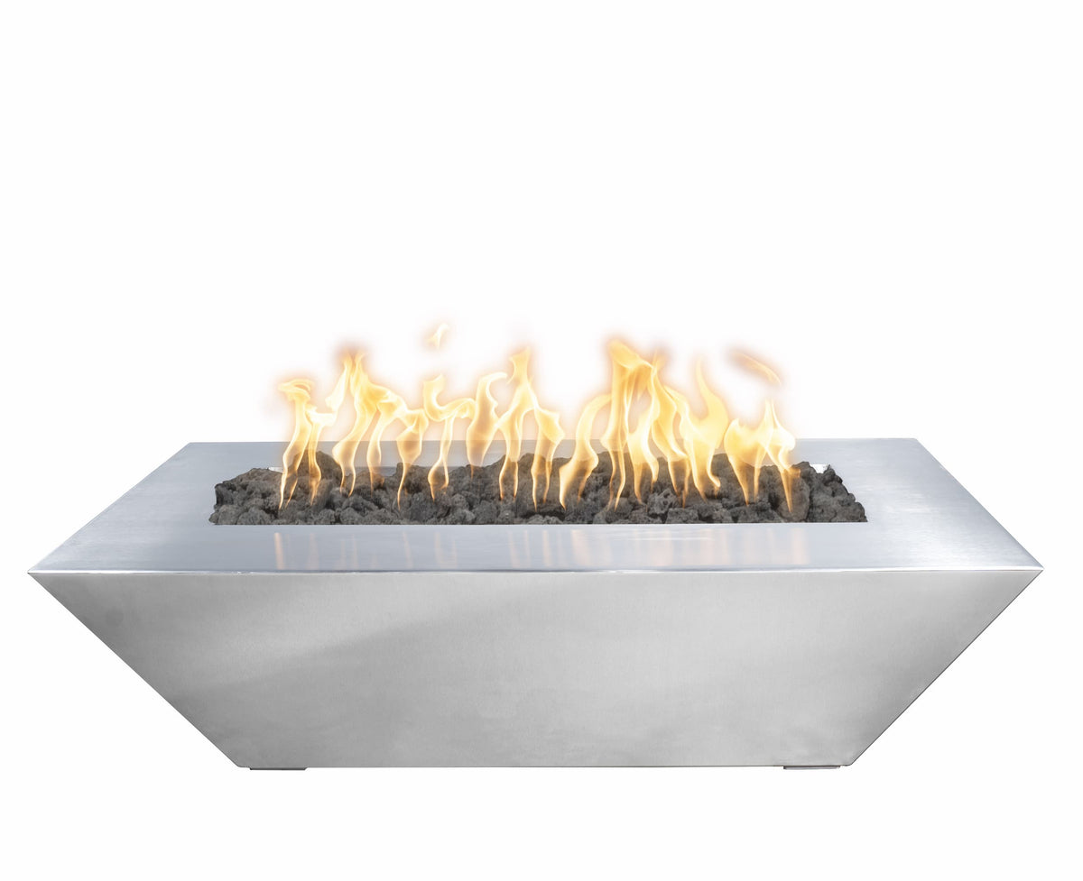 Modern fire pit with flames on a white background