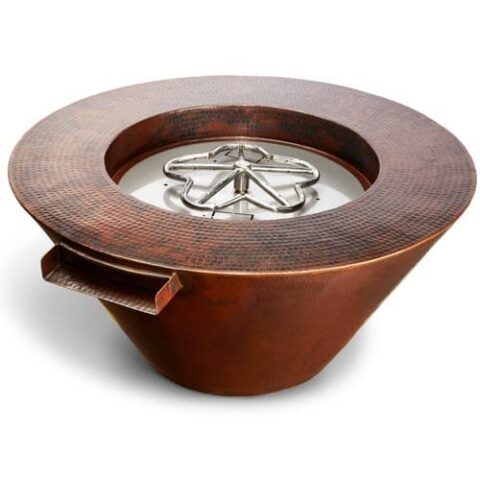 HPC - 32" Mesa Hammered Copper Gas Fire and Water Bowl with Penta Burner