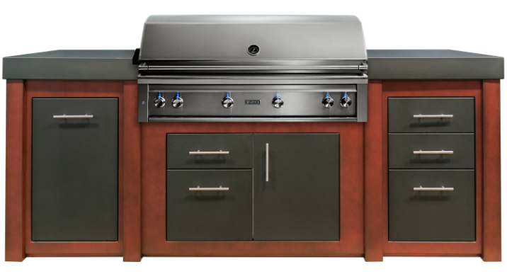 Stoll Savannah 119" Outdoor Kitchen - Grill Center layout with charcoal GFRC finish and stainless steel grill
