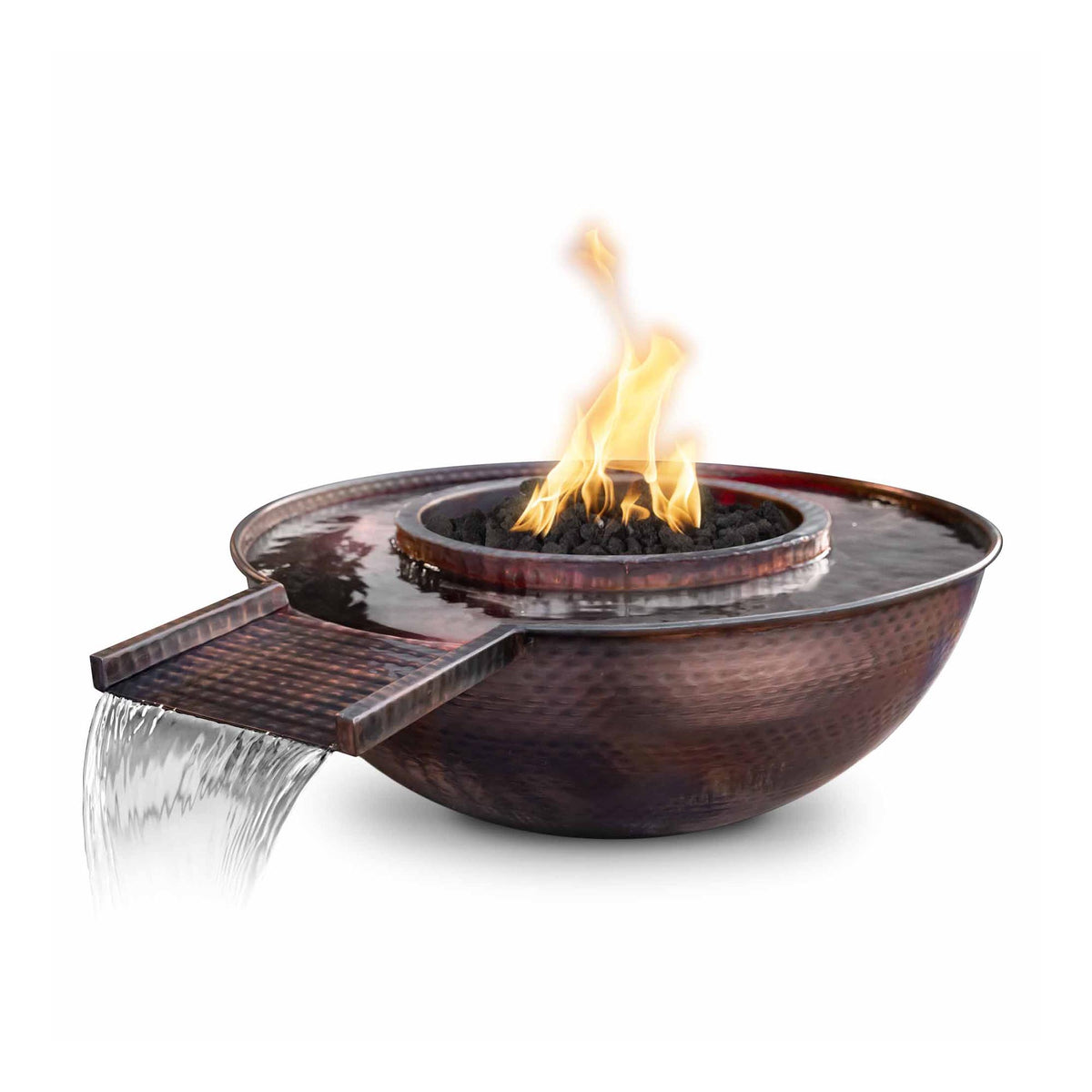 The Outdoor Plus 27" Sedona Hammered Copper Fire & Water Gravity Spill Bowl